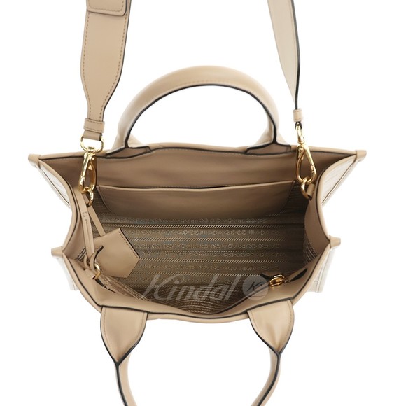 Prada Soft Calf Medium 2way Tote Bag Beige - Picture 6 of 9